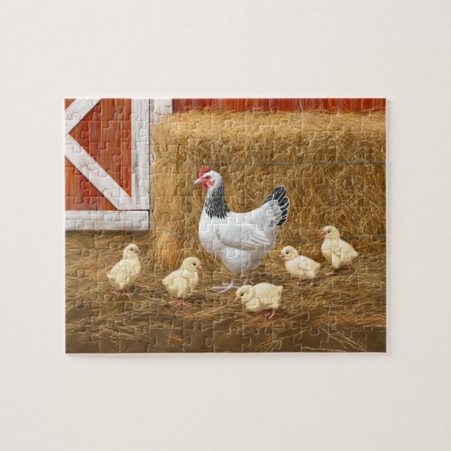Sussex Chicken Mama Hen und Chicks Puzzle (Horizontal)