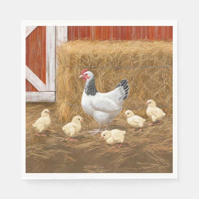 Sussex Chicken Mama Hen und Chicks Serviette (Vorderseite)