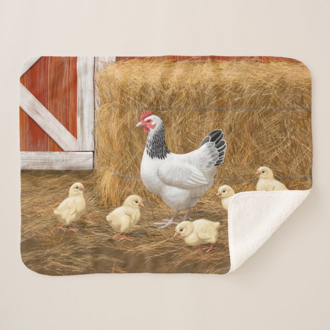 Sussex Chicken Mama Hen und Chicks Sherpadecke (Vorderseite (Horizontal))