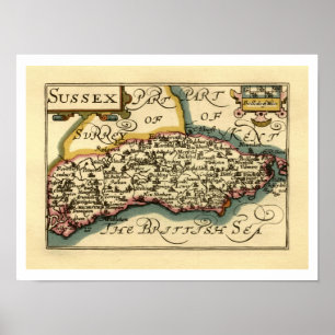 Sussex Landkreis England Altes Antiquariat Atlanti Poster