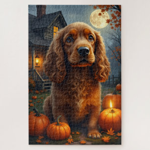 Sussex Spaniel Cottage Halloween-Porträtkunst Puzzle
