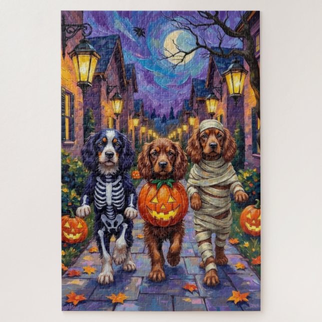 Sussex Spaniel Dogs in Halloween Costumes Puzzle (Vertikal)