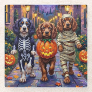 Sussex Spaniel Hunde in Halloween-Kostümen Glasuntersetzer