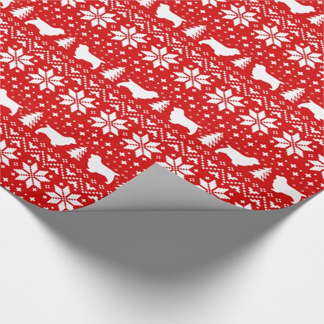 Sussex Spaniel Silhouetten Hunde Weihnachtsfeierta Geschenkpapier (Ecke)