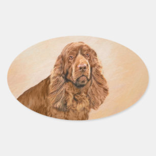 Sussex Spanisch Painting - Niedliche Original Dog  Ovaler Aufkleber