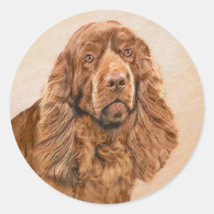 Sussex Spanisch Painting - Niedliche Original Dog  Runder Aufkleber