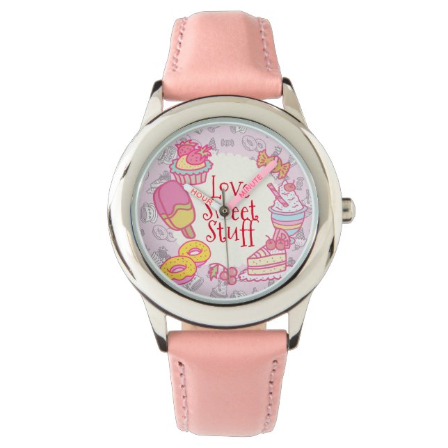 Süßgebäck und Getränke Rosa Armbanduhr (Vorderseite)