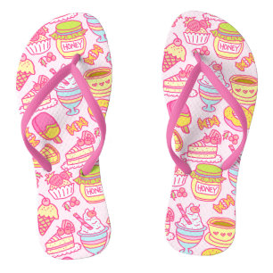 Süßgebäck und Getränke Rosa Flip Flops