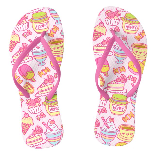 Süßgebäck und Getränke Rosa Flip Flops (Fußbett)