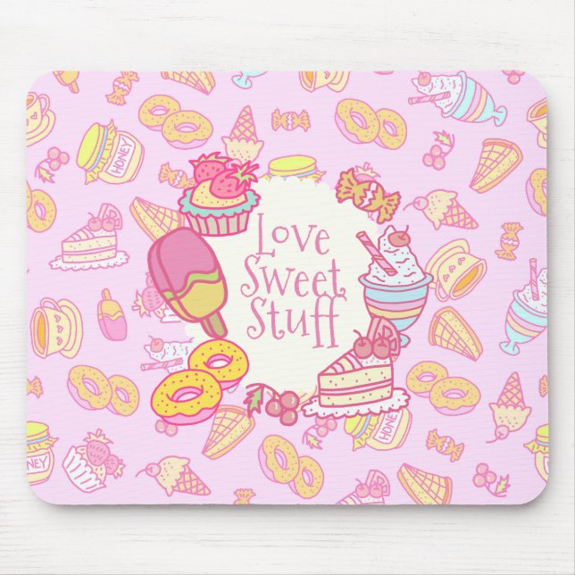 Süßgebäck und Getränke Rosa Mousepad (Vorne)
