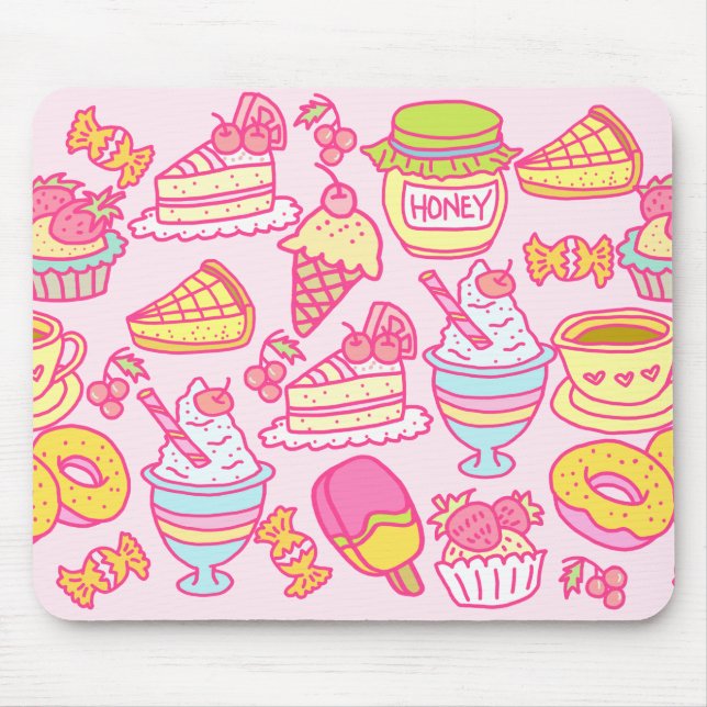 Süßgebäck und Getränke Rosa Mousepad (Vorne)