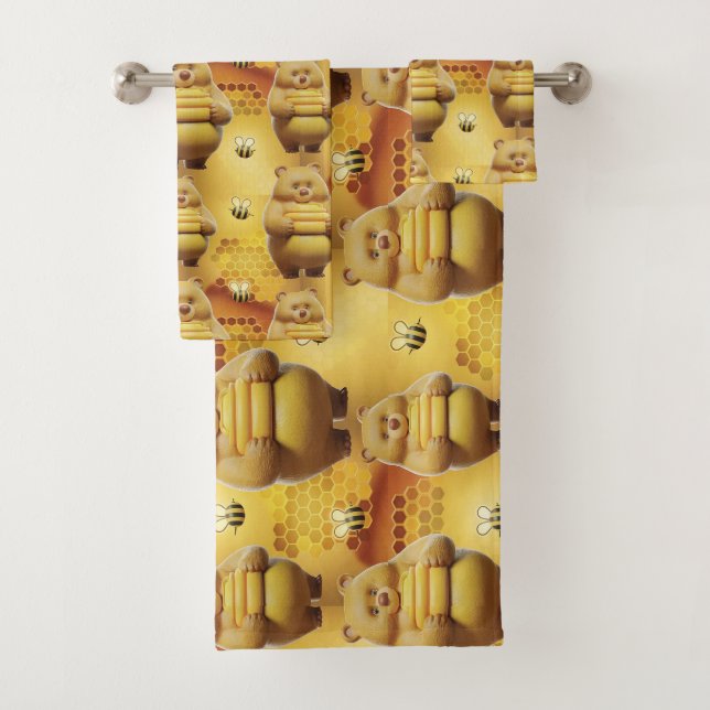 Süßhonigbienen und Bienen 3D-nahtloses Muster Badhandtuch Set (Insitu)