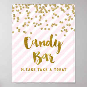 Süßigkeiten-Bar-Baby-Shower-Schild Rosa Gold Strei Poster