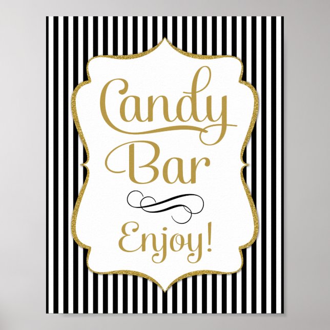 Süßigkeiten-Bar-Schild Schwarz Gold Buffet Poster (Vorne)