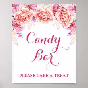 Süßigkeiten-Bar-Schild Weiße Rosa Wasserfarben Blu Poster