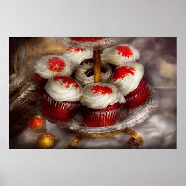 Süßigkeiten - Cupcake - Rotsamt-Kuchen Poster (Vorne)
