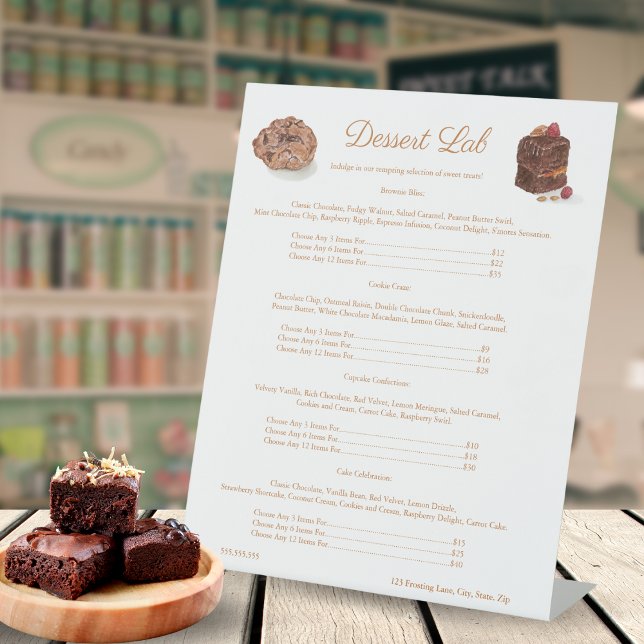 Süßigkeiten der Bäckerei Brownie Cookie Preis Menü Sockelschild (Artistic Brownie & Cookie Price Sign: Charm Customers, Elevate Display, Delight Sweets!
)