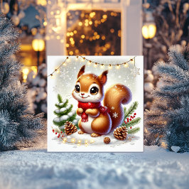 Süßigkeiten Eichhörnchen mit Pinecones und Feenlic Feiertagskarte