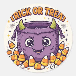 Süßigkeiten-Eimer Halloween-Aufkleber 'Trick or Tr Runder Aufkleber
