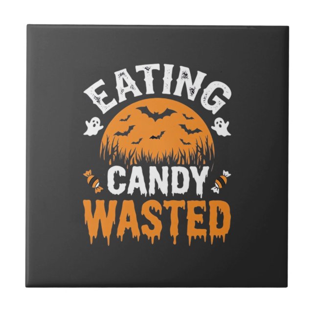 Süßigkeiten Essen Verschwendetes Halloween-Design_ Fliese (Vorderseite)