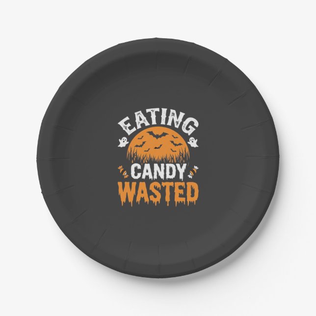 Süßigkeiten essen verschwendetes Halloween-Design_ Pappteller (Vorderseite)