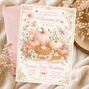 Süßigkeiten-Fall-Geburtstag-Kürbis-rosa-Schleife-T Einladung