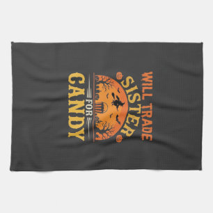 Süßigkeiten Halloween Schwester Handel Design_1 Geschirrtuch