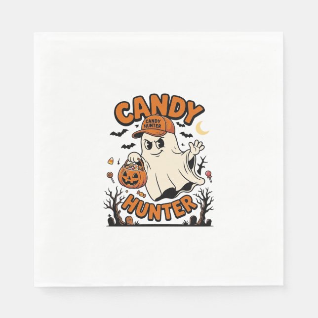 Süßigkeiten-Jäger Halloween-Geist-Kürbis-Eimer_1 Serviette (Vorderseite)