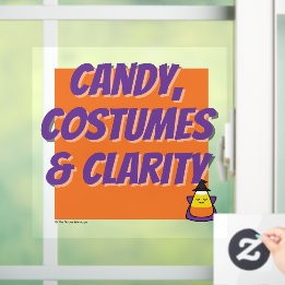 Süßigkeiten, Kostüme & Klarheit | Halloween-Suchtf Fensteraufkleber