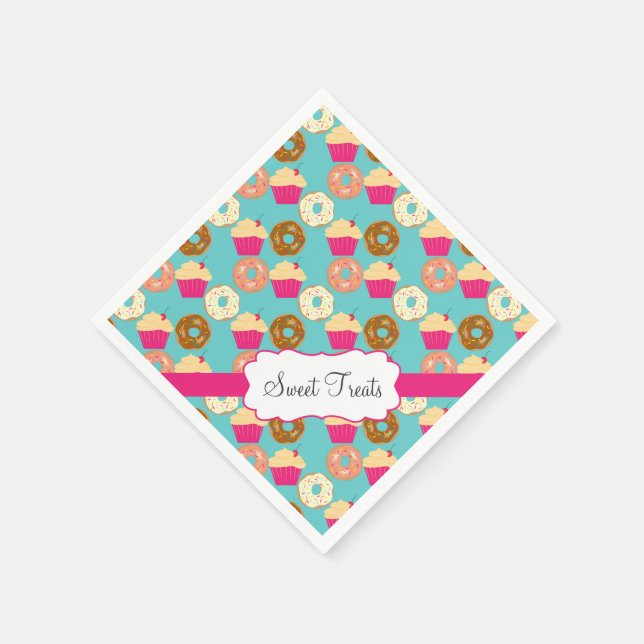 Süßigkeiten, Leckereien, Donuts und Cupcakes Serviette (Ecke)