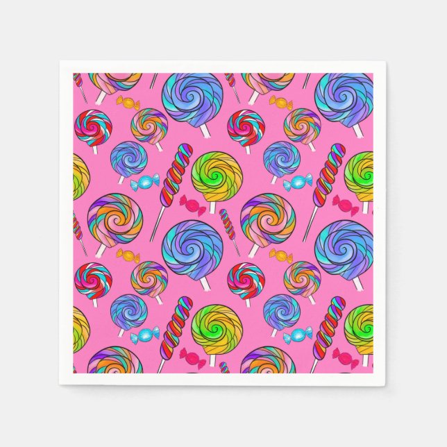 Süßigkeiten Lutscher Spaß Rosa Regenbogen Serviette (Vorderseite)