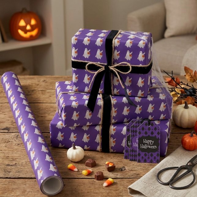 Süßigkeiten oder Saures Geist mit Kürbis-Candy-Eim Geschenkpapier (Von Creator hochgeladen)