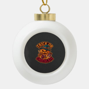 Süßigkeiten oder Saures Halloween-Kürbis-Henkerhut Keramik Kugel-Ornament