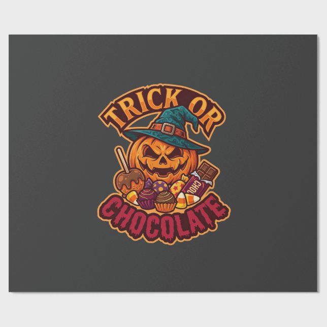 Süßigkeiten oder Saures Halloween-Kürbis-Hexenhut- Geschenkpapier (Flach)