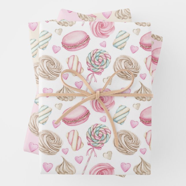 Süßigkeiten Pink-Aquarellmuster Geschenkpapier Set (Beispiel)