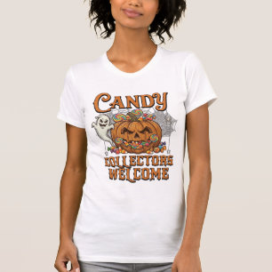 Süßigkeiten Sammler Willkommen Kürbis Geist Spinne T-Shirt
