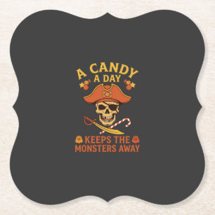 Süßigkeiten-Tag Halloween-Piratenschädel-Stock Untersetzer