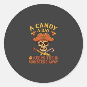 Süßigkeiten-Tag Halloween-Piratenschädelstock Runder Aufkleber