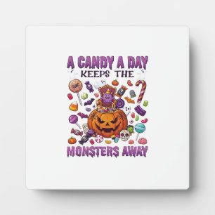 Süßigkeiten-Tag Hält Monster Weg Halloween-Kürbis_ Fotoplatte