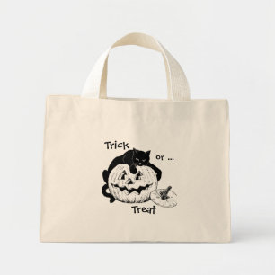 Süßigkeiten-Tasche mit schwarzer Katze und Kürbisl Mini Stoffbeutel