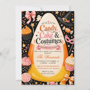Süßigkeiten-Torte und Kostüme Halloween-Party Einladung