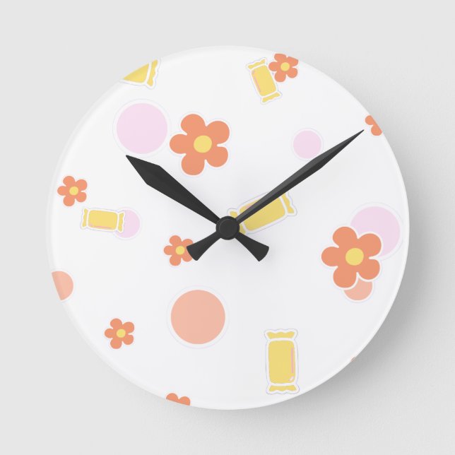 Süßigkeiten und Blumen Runde Wanduhr (Vorderseite)