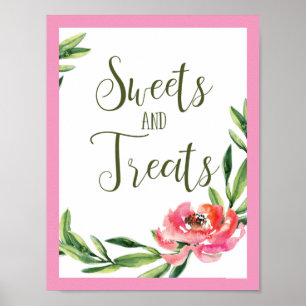 Süßigkeiten und Leckerei Rosa und grüne Blütenzeic Poster