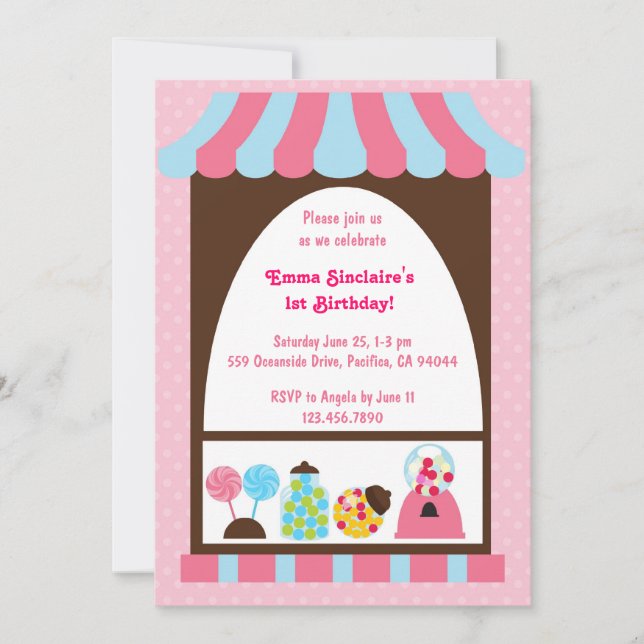 Süßigkeiten und Leckereien laden zu zwei Einladung (Vorderseite)