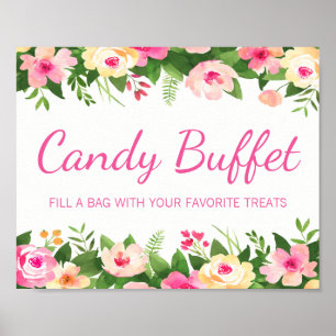 Süßigkeitenbuffet Rosa Florales Baby-Shower-Schild Poster