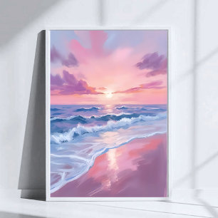 Süßigkeitenstrand   Rosa Ozeanwellen Malerei Poster
