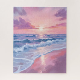 Süßigkeitenstrand | Rosa Ozeanwellen Malerei Puzzle