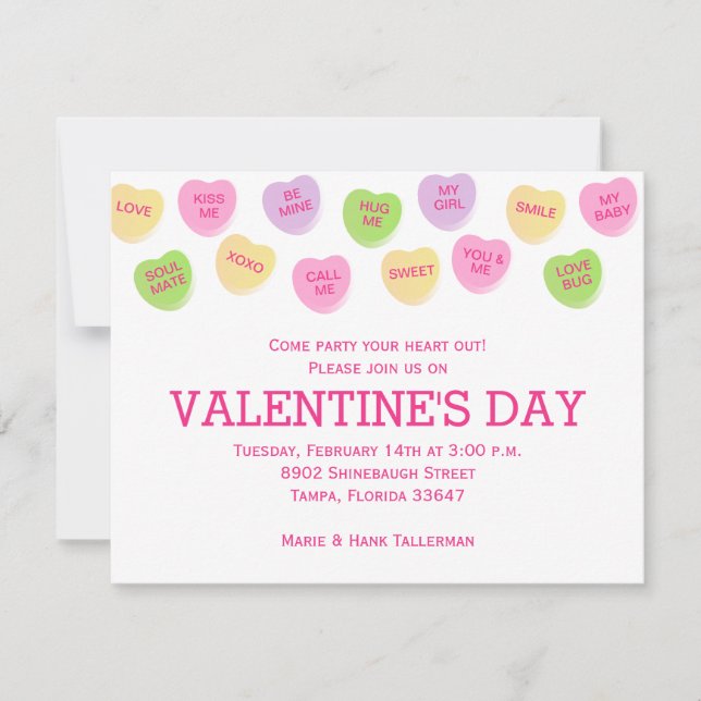 Süßigkeits-Herzen Einladung (Vorderseite)