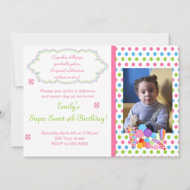 Süßigkeits-Lutscher-süße Einladung (Vorderseite)