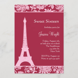 Süßigkeits-Rot in der Paris-Geburtstags-Einladung Einladung